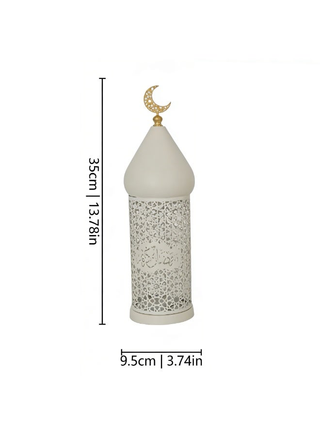 فانوس رمضان مغربي، مصباح LED معدني مجوف أبيض مع قمة قمر ذهبية للديكور الداخلي والخارجي للمنزل، ومركزيات الطاولة، ورمضان، والعيد، وديكورات الزفاف، FD778-L - Image 2